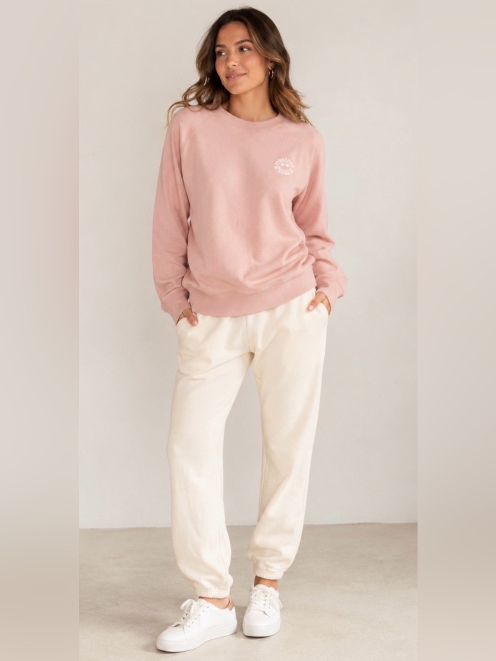 NWT Something Navy Blush Light Pink Graphic Crewneck Sweatshirt Size XS $115
